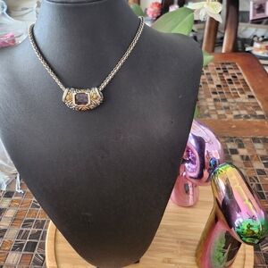 Vintage MX Golden Rhinestone Gold Tone Pendant Necklace